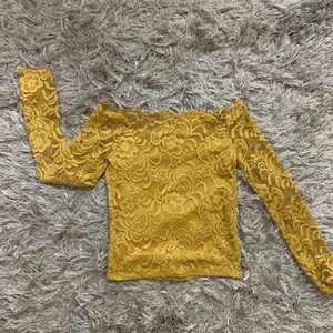 Mustard yellow crop long sleeve top.